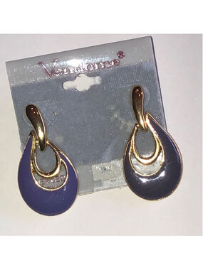 Vendome Vintage Gold Tone and Purple Enamel Retro Boho Earrings